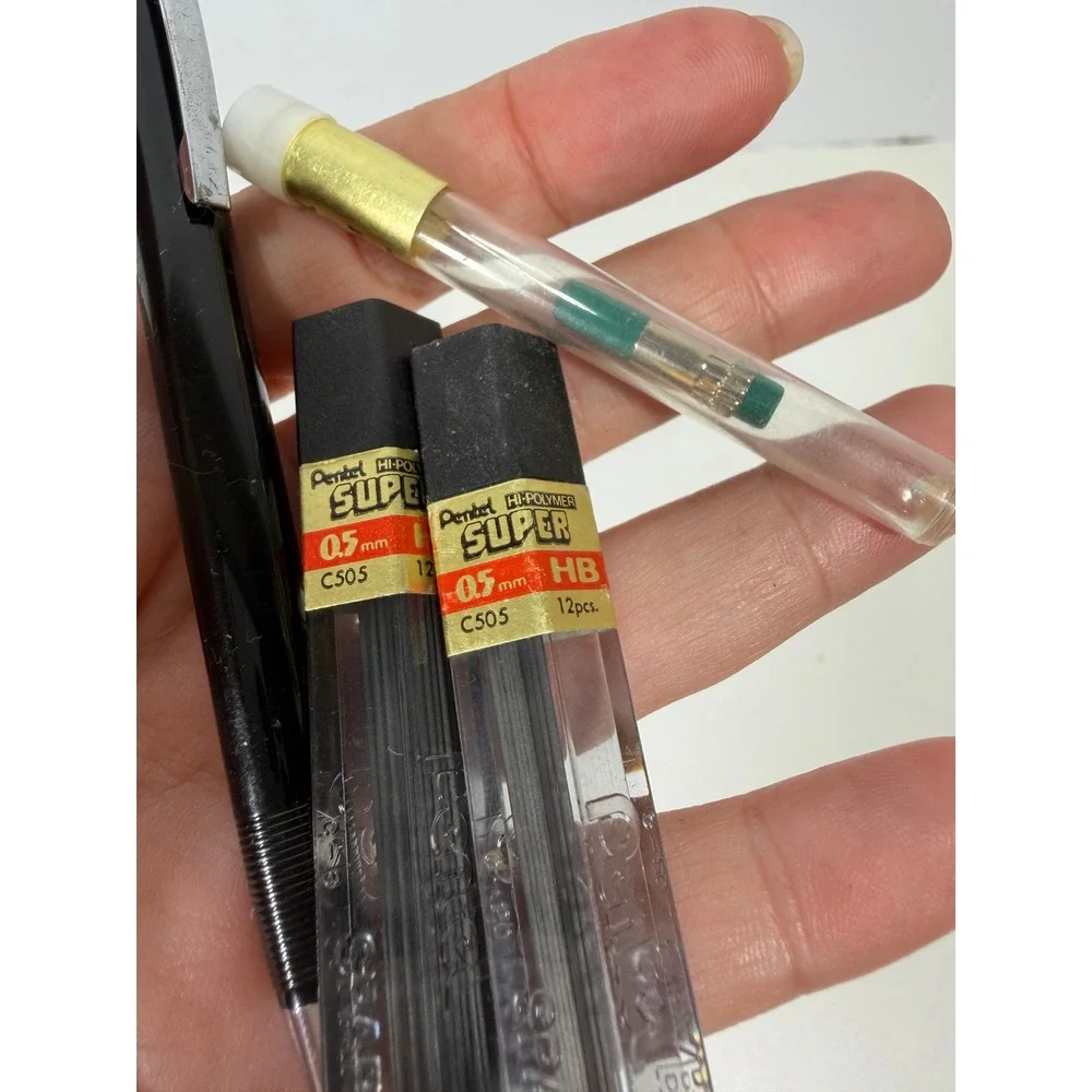 Pentel P225 Sharp Mechanical Pencil 0.5mm Black w HB Lead Refills and Erasers